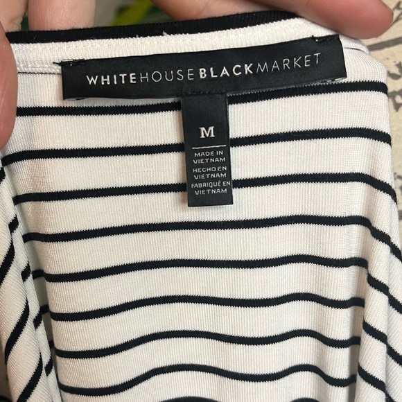 WHBM Women’s Medium White Black Cold Shoulder Cinched Waist Work Top - Picture 5 of 6